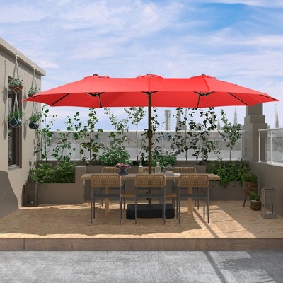 Wine Red 15 ft Double Sided Patio Umbrella with Steel Frame