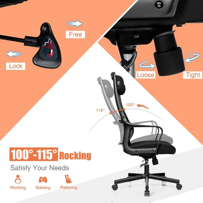 Costway Adjustable Mesh Office Task Chair Heating Lumbar Support Headrest Grey\Black, 5 of 11