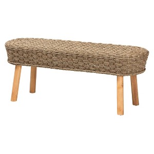 bali & pari Denver Natural Seagrass and Acacia Wood Accent Bench Light Brown/Natural Brown: Handcrafted Entryway Furniture - 1 of 4