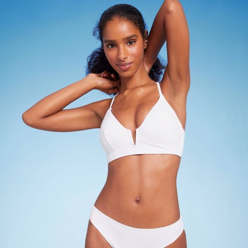 Women's Ribbed Longline V-Wire Bikini Top - Shade & Shore™ White 36DD