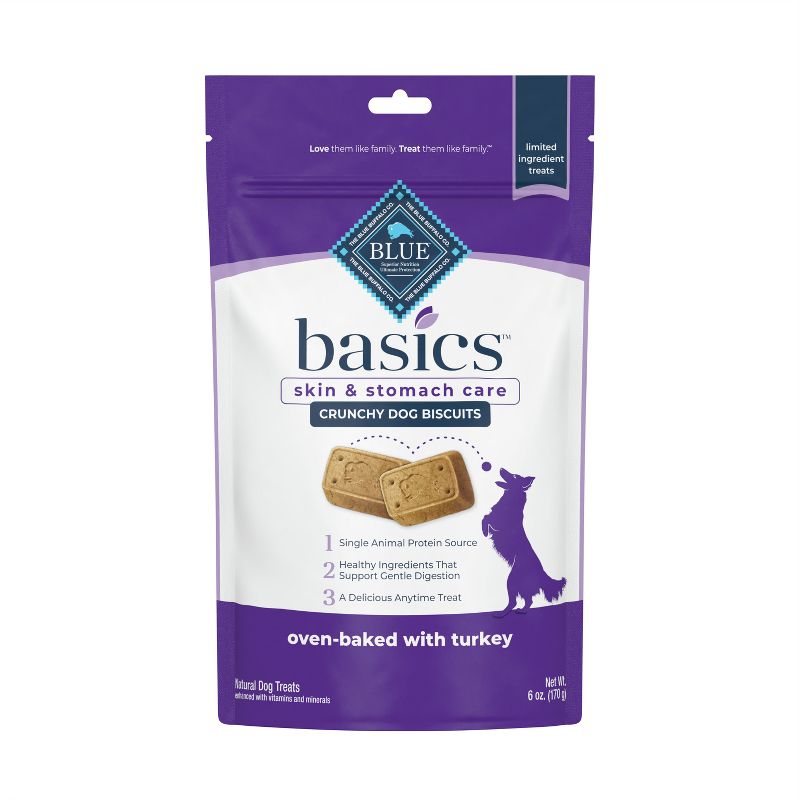 Blue Buffalo Basics Skin &#38; Stomach Care Biscuits Dry Dog Food with Turkey &#38; Potato - 6oz, 1 of 8