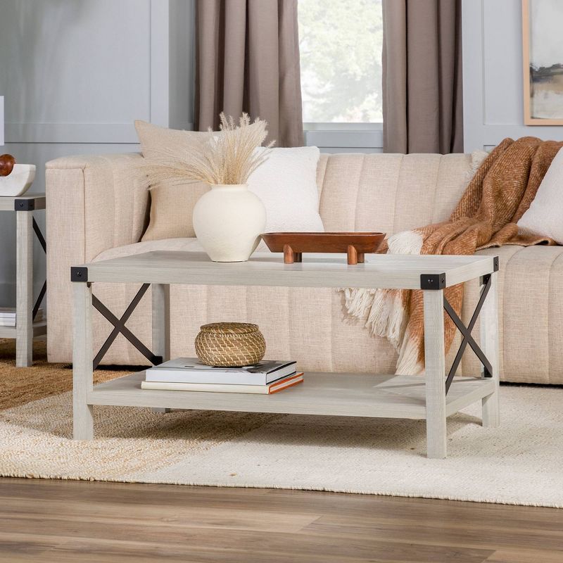 Sophie Rustic Industrial X Frame Coffee Table - Saracina Home, 3 of 15