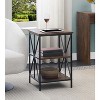 HomeStock End Table with Three Shelves, Crisscross Metal Frame and Woodgrain Finish, Modern Accent Storage Table for Living Room - 3 of 4
