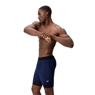 Мужские брюки Speedo Men's 5.5" Performance Volley Compression Liner Swim Trunks - Navy Blue L — фото 4