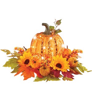 Collections Etc LED Lighted Fall Sunflower Pumpkin Centerpiece 15 X 15 X 8 - 1 of 2
