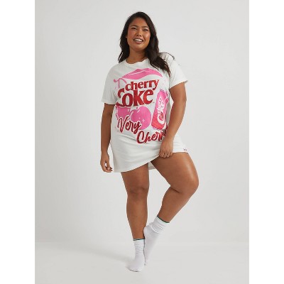Women's Oversized Graphic T-Shirt Dress - White/Cherry Coke