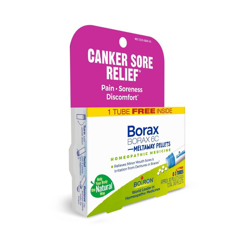 Boiron Borax 6C 3 MDT Homeopathic Medicine For Canker Sore Relief  -  3 Tubes Box, 4 of 5
