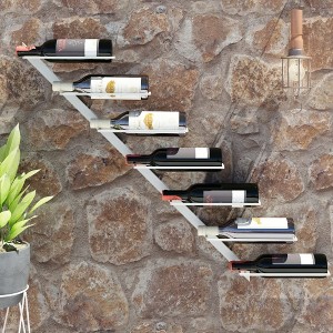 vidaXL Wall-mounted Wine Rack for 7 Bottles White Metal - 1 of 4