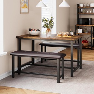 GOCAPTAIN 3 Pcs Small Farmhouse Dining Table Set for 4, 44.4" Rectangular Wood Table with 2 Upholstered Benches, Compact Small Kitchen Table Set for 4 - 1 of 4