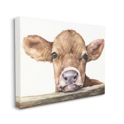 Stupell Industries Curly Hair Highland Cow Baby Cattle Portrait Gallery  Wrapped Canvas Wall Art, 24 x 30