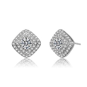 Elegant Gold Plated Square Shape Stud Earrings with Cubic Zirconia Pave Detailing for a Touch of Sparkling Sophistication - 1 of 4