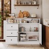 47.2" Modern Farmhouse Sideboard Buffet Cabinet with Storage, Built-in Power Outlet, 3 Drawers & 2 Barn Doors, Large Wood Coffee Bar Table - 3 of 4