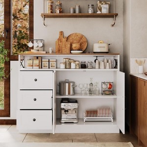 Sideboard Buffet Storage Cabinet, Farmhouse 47 inch Wood Coffee Bar Large Cupboard Pantry Cabinet with Drawers for Living Dining Room - 1 of 4