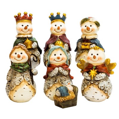 Kurt Adler 6" Resin Snowman Nativity Table Piece, 7 Piece Set