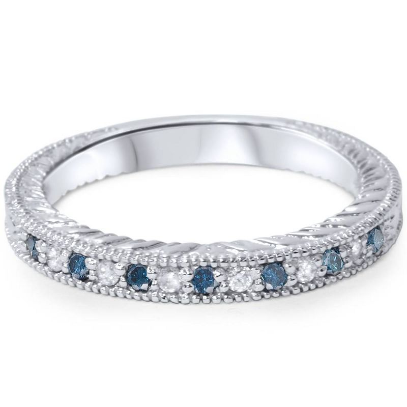 Pompeii3 1/6ct Blue & White Diamond Vintage Wedding Ring 14K White Gold, 3 of 6