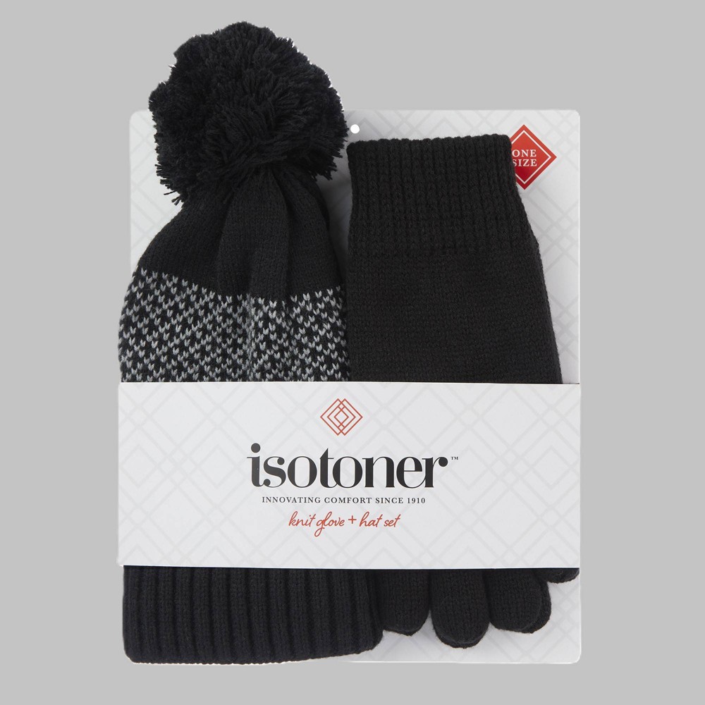 Isotoner Adult Knit Glove and Beanie Gift Set - Black