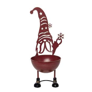 Transpac Metal 16 in. Red Christmas Gnome Bowl Decor