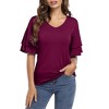 BLUEMING Womens Flutter Elbow Sleeve Shirts V Neck Tee Blouse Pagoda Sleeve T-Shirts Summer Tee Blouse Flowy Tops - 4 of 4