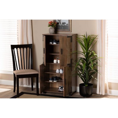 Rustic Brown 47" Wood Shoe Cabinet with Industrial Accents