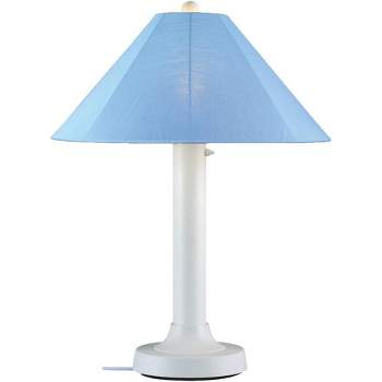 Patio Living Concepts Catalina Table Lamp 39641 with 3 white body and sky blue Sunbrella shade fabric