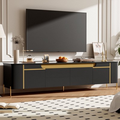 Chic Crate-74.8 Inch Modern Media Console – 4-Drawer & 2-Cabinet TV Stand w/ Metal Legs, Multi-Room Furniture