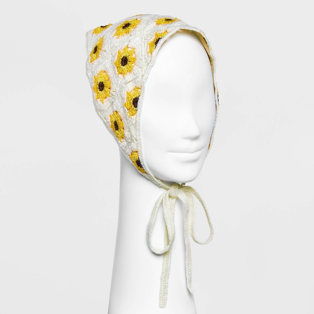 Photos - Hair Styling Product Crocheted Sunflower Headscarf - Wild Fable™ White/Yellow Floral Print
