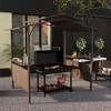 Outsunny 8'x5' BBQ Grill Gazebo with 2 Side Shelves, Outdoor Double Tiered Interlaced Polycarbonate Roof with Steel Frame, Brown - 3 of 4
