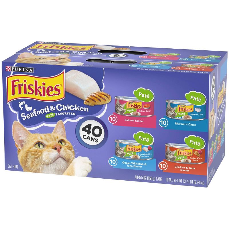 Purina Friskies Pat&#233; Tuna, Salmon, Fish &#38; Chicken Favorites Wet Cat Food - 5.5oz/40ct Variety Pack, 6 of 8