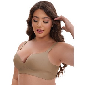 INSPIRE CHIC Women's Wireless Deep V-Neck Push Up Minimizers Adjustable Spaghetti Straps No Show Cozy Soft Bras - 1 of 4