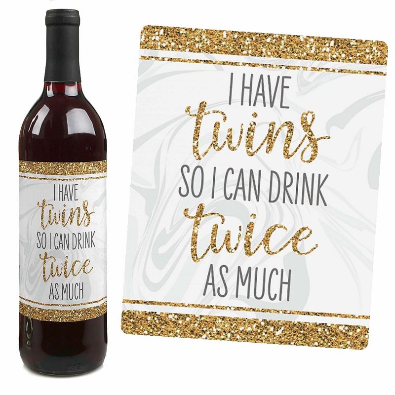 Big Dot of Happiness It's Twins - Gold Twins Baby Shower Decorations for Women and Men - Wine Bottle Label Stickers - Set of 4, 3 of 9