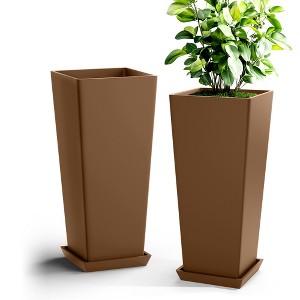 TOAOTBNBO Tall Planters Set of 2, Durable Planter with Drainage Holes and Bottom Tray, Large Plants Pots for Garden and Patio - 1 of 4