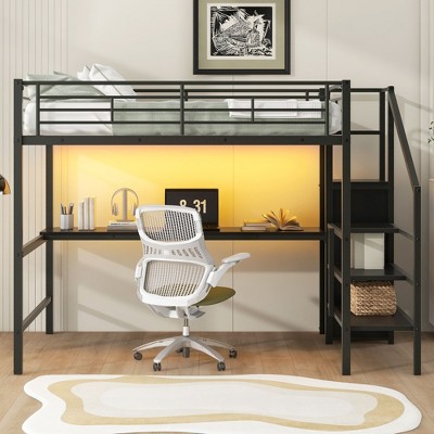 Sapphtopaz Full Metal High Loft Bed with Wardrobe, Desk, Safety Guardrail & Storage Staircase, Versatile Gaming Loft for Kids, Teens, Space-Saving