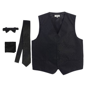 Gioberti Men's Formal 4pc Metallic Paisley Vest Necktie Bowtie and Pocket Square - 1 of 4