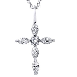 Pompeii3 1/3ct Marquise Diamond Cross Pendant 14K White Gold - 1 of 3