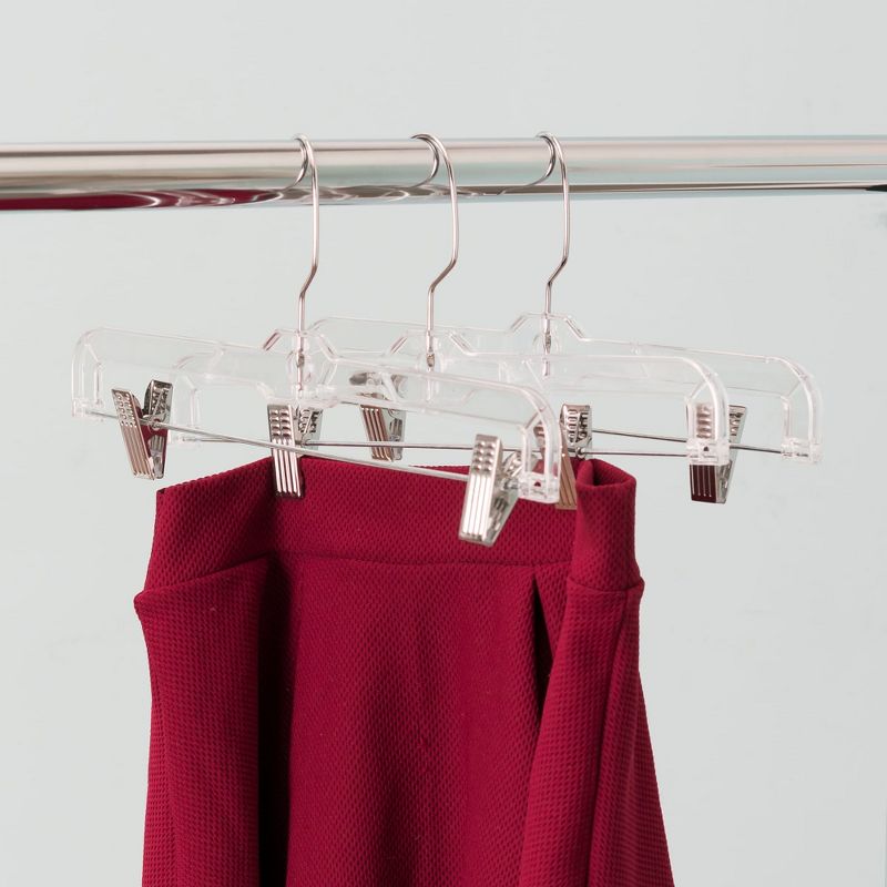Home Basics Crystal Plastic Straight Skirt Hanger with Metal Clips, Clear, 3 of 7