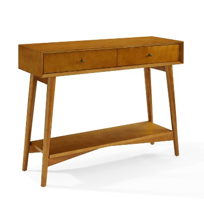 Mid-Century Acorn Brown Wood Console Table with Storage
