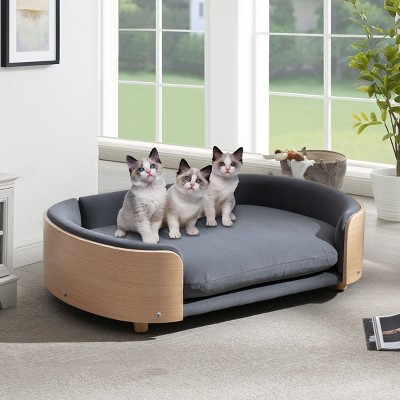 Bulldog Large Size Dog Beds Carry With Washable Velvet Cushion With Solid Wood legs and Bent Wood Back-The Pop Maison