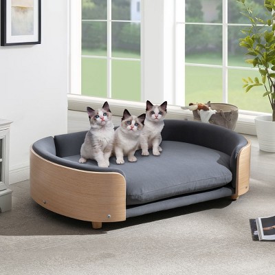 Bulldog Large Size XL Dog Beds With Removable Cover, Velvet Cushion With Solid Wood legs and Bent Wood Back-The Pop Home