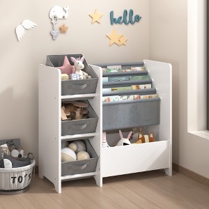 Whisen Kids Bookshelf and Toy Storage Organizer, 4 Tier Kids Bookshelf with 3 Collapsible Fabric Drawers - White - 1 of 4
