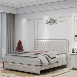 Okak Full Velvet Platform Bed Frame Upholstered Bed with Adjustable Height Headboard and USB Charger Music Speaker Star Projector Noise-Free - 1 of 4