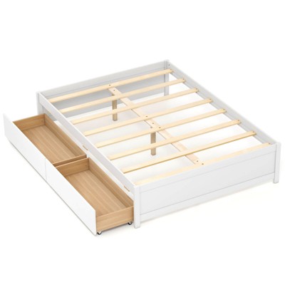 Safstar Full Size Wooden Platform Bed with 2 Rolling Storage Drawers Wood Slat Support