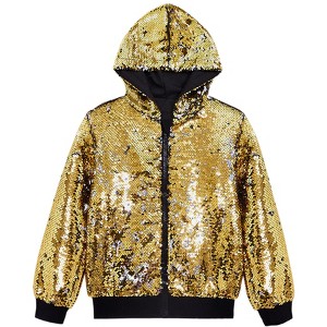 Lars Amadeus Men's Long Sleeves Zip Up Sparkle Metallic Sequins Hoodie Jackets - 1 of 4