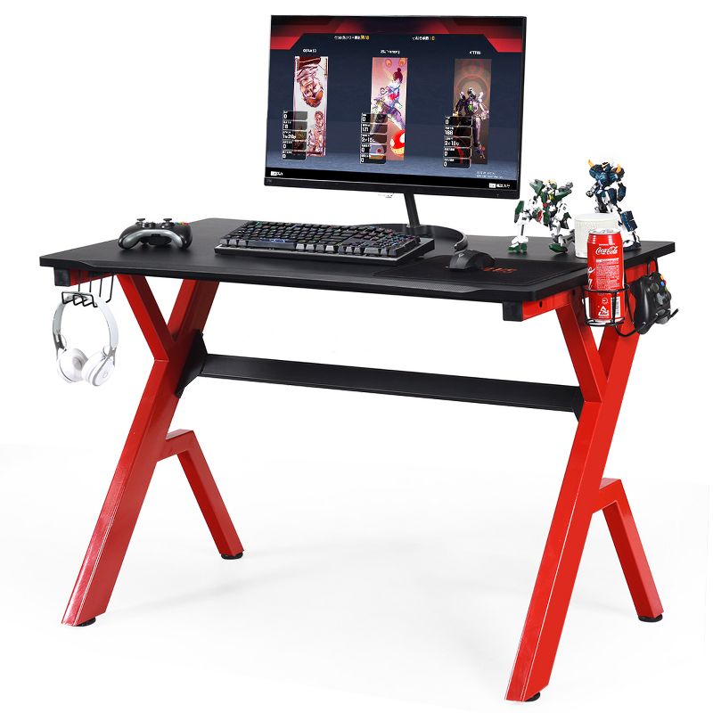 Costway Gaming Desk Computer Desk w/Controller Headphone storage Mouse Pad & Cup Holder, 1 of 11