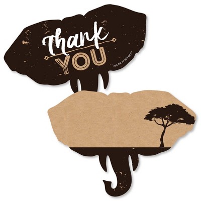 Big Dot of Happiness Wild Safari - Shaped Thank You Cards - African Jungle Birthday Party or Baby Shower Thank You Cards with Envelopes - Set of 12