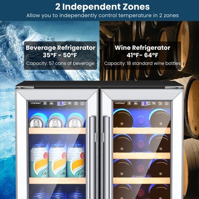 24'' Silver Dual Zone Wine and Beverage Cooler with Interior Lighting