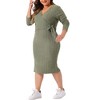 Agnes Orinda Women's Plus Size Elegant Back Slit V Neck Long Sleeve Wrap Sweater Midi Dresses - 2 of 4
