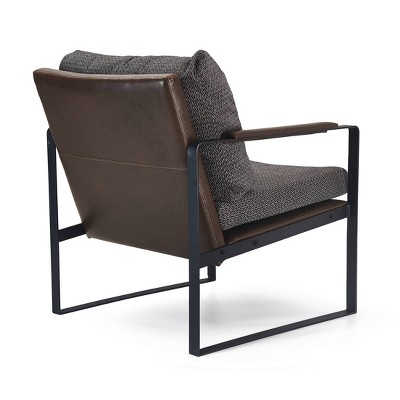 Brown Faux Leather and Metal Mid-Century Modern Armchair