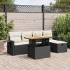 vidaXL 6 Piece Patio Sofa Set with Cushions Black Poly Rattan Acacia - Black and Cream with Storage - 2 of 4