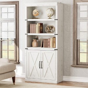 70 inch Tall Farmhouse Bookcases with Doors - 5 Tier Bookshelf, Bookshelf and Bookcase, Wooden Storage Cabinet for Living Room, Home, Office, Bedroom - 1 of 4