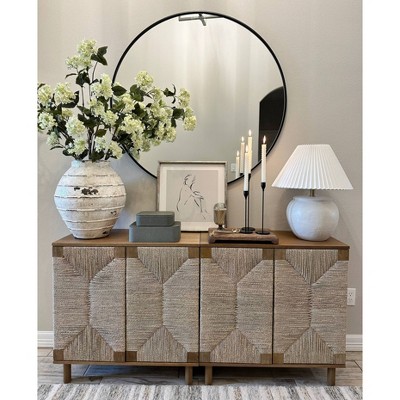 Beacon Light Brown Wood and Seagrass Storage Cabinet with Adjustable Shelves
